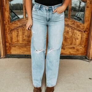 NEW‎ Flying Monkey High Rise Distressed Wide Leg Jeans Light Wash Size 24 Denim